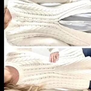 CAbi | Cream Lace Up Back Cable Knit Sweater